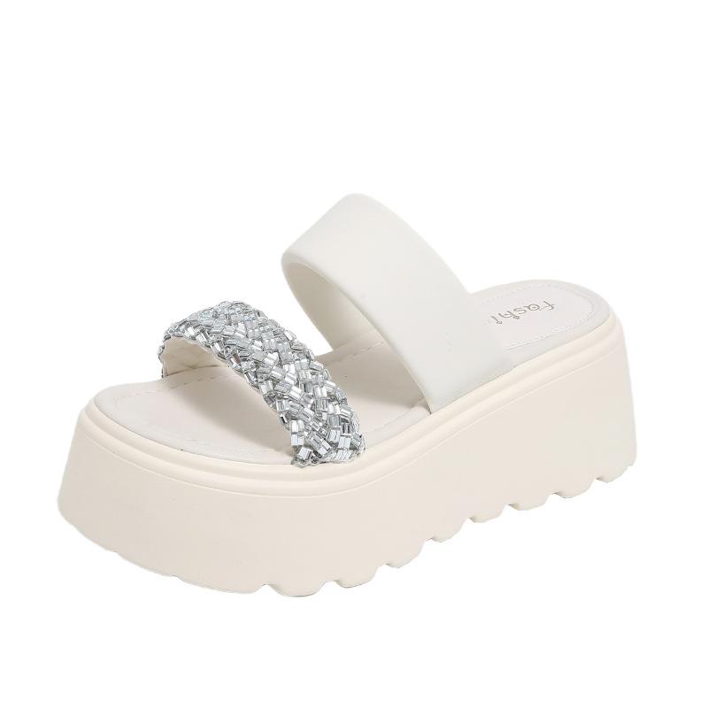Rhinestone slippers women's summer wear new platform muffin shoes beach shoes sandals women