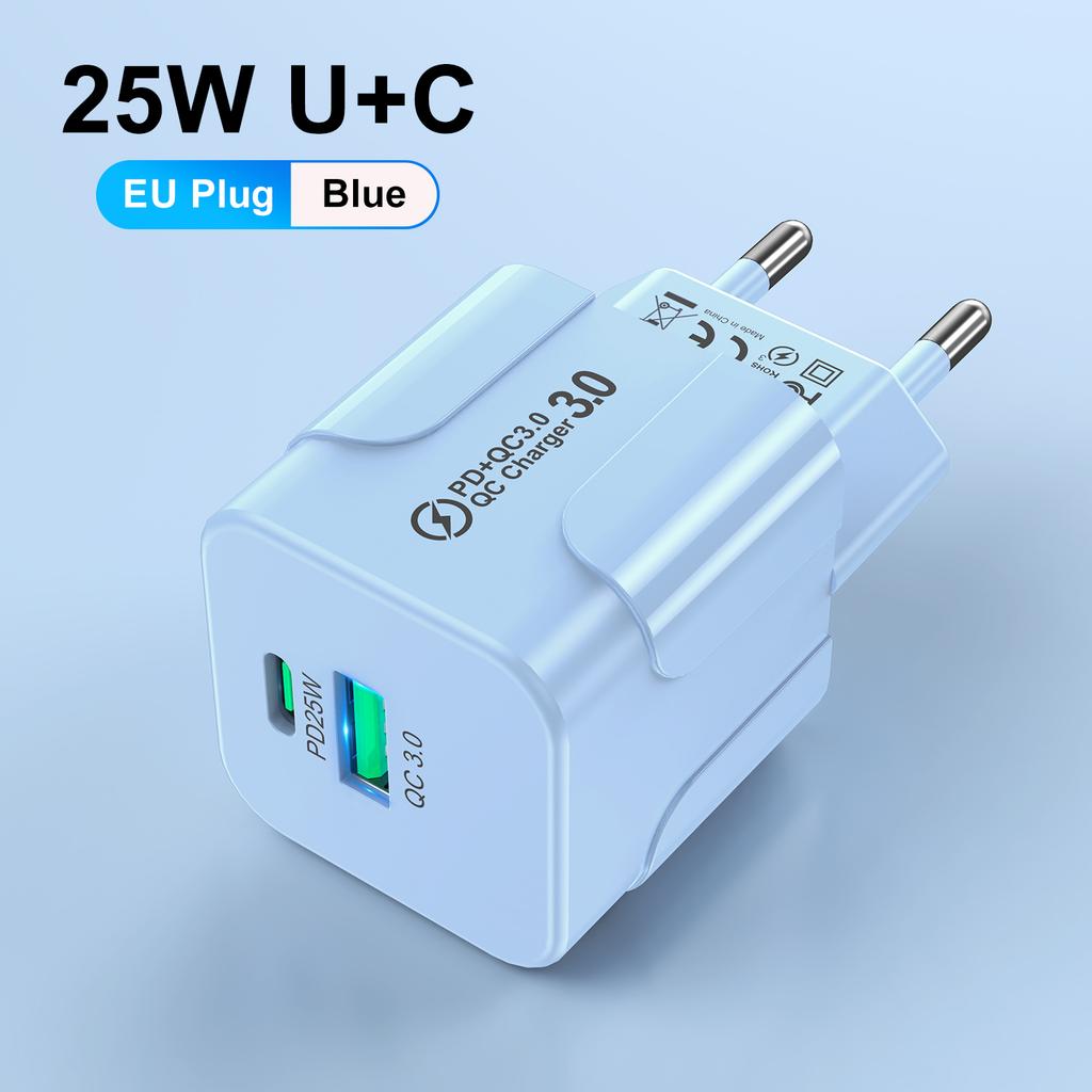 PD 25W USB C Fast Charger for iPhone 15 Pro Max Xiaomi 14 Oneplus KR EU US Mini 2 Ports Travel Plug Phone Fast Charging Adapter