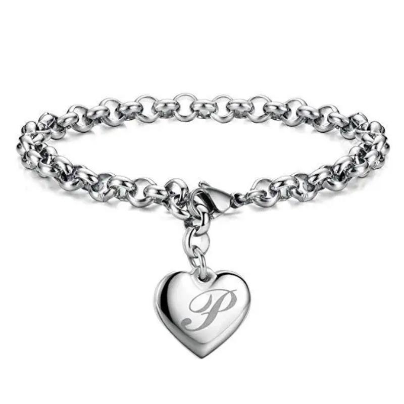 925 Sterlingsilber edles Herz 26 Buchstaben Kettenarmbänder für Frauen Mode Party Hochzeit Schmuck Geschenke