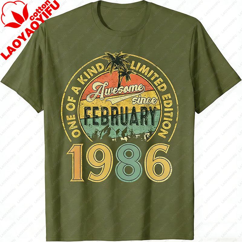 Divertente 40 Anni Vintage Febbraio 1986 Regalo 40° Compleanno Maglietta Uomo Abbigliamento Harajuku Streetwear Magliette Grafiche Unisex Top