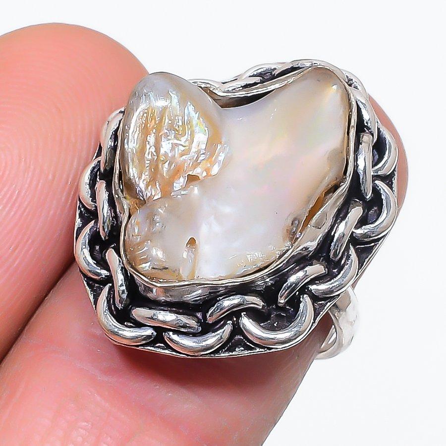

Biwa Pearl Handmade 925 Sterling Silver Jewelry Ring Size 7 T2i34