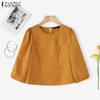 ZANZEA Women Casual Round Neck Solid Color 3/4 Sleeve Blouse