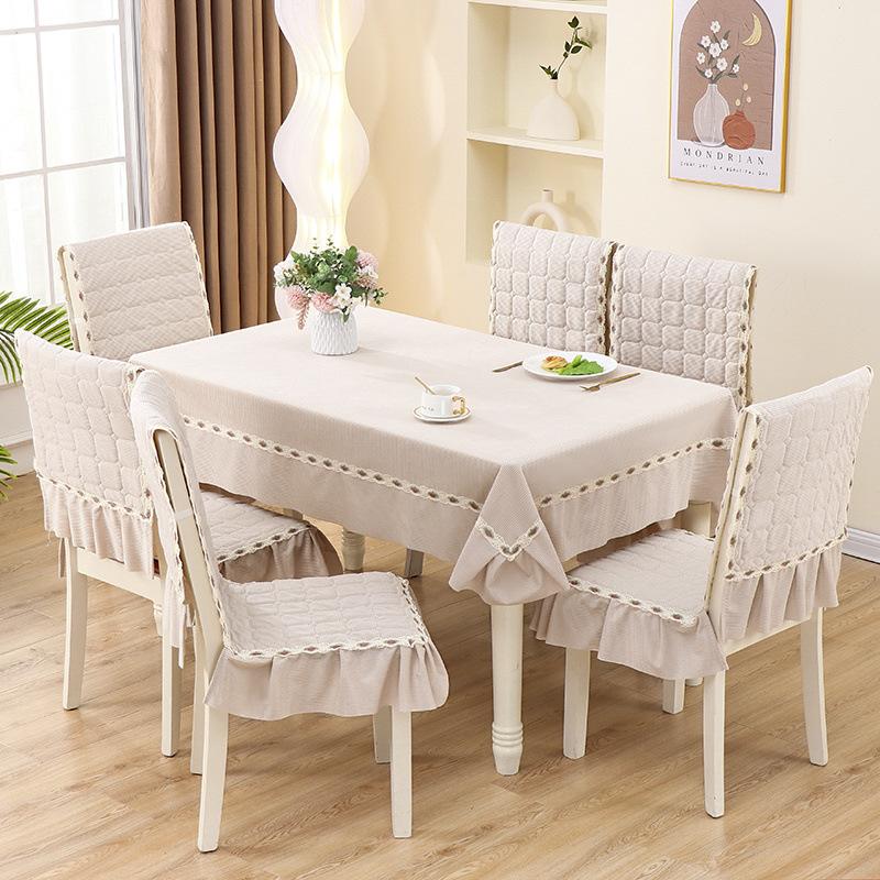 Minimalist Chair Cover Non-Slip Thickened Plaid Soft Ruffle Trim Dining Seat Cover All-Season Universal One-Piece Chair Cover