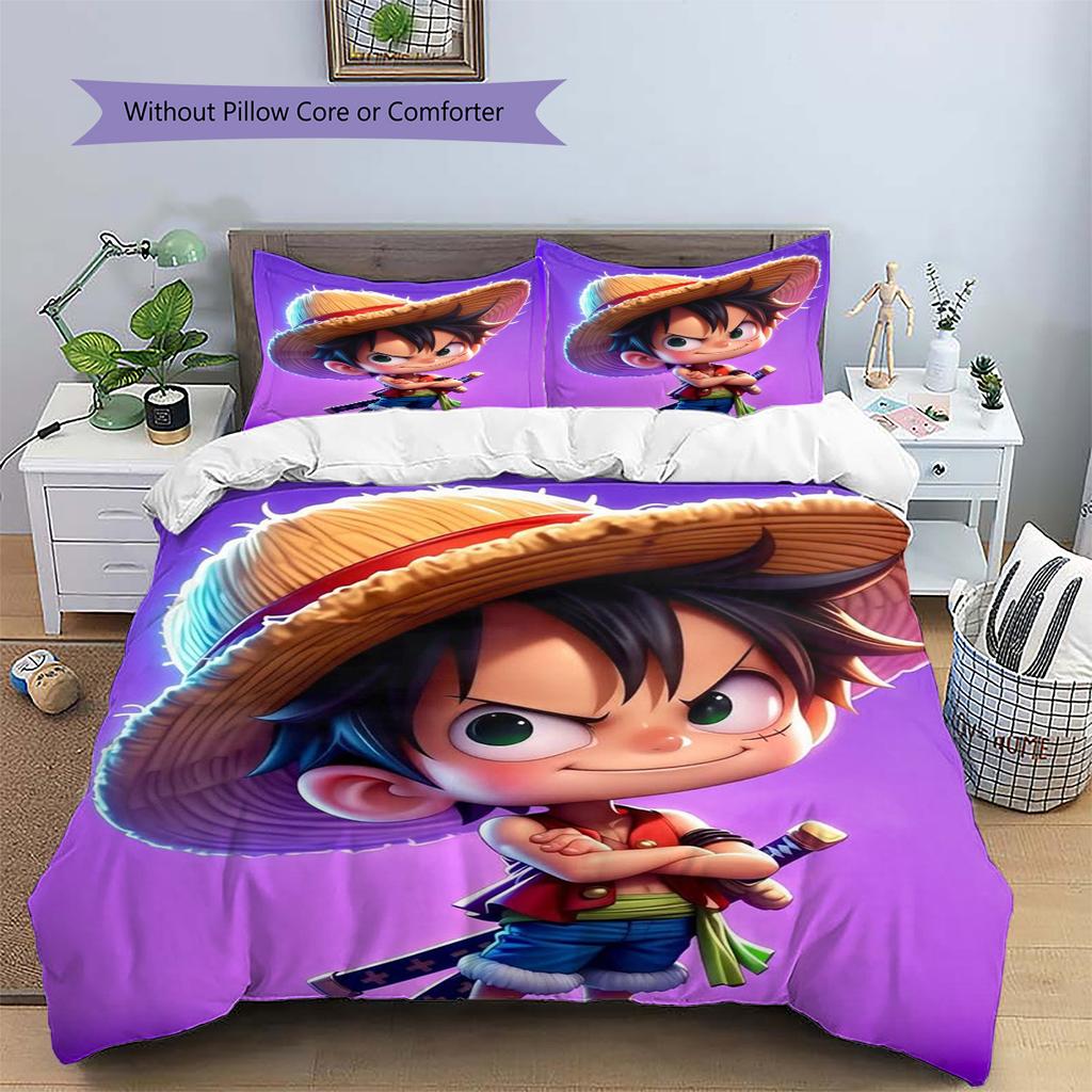 Luffy Patterned Pillowcase & Duvet Cover Set Anime Hot Style Bedding for Bedroom Decoration Thoughtful Present.-TING