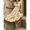 New Summer V Neck Printed Midi Dress Women's Casual Fashion Dress for Outdoor Daily Wear