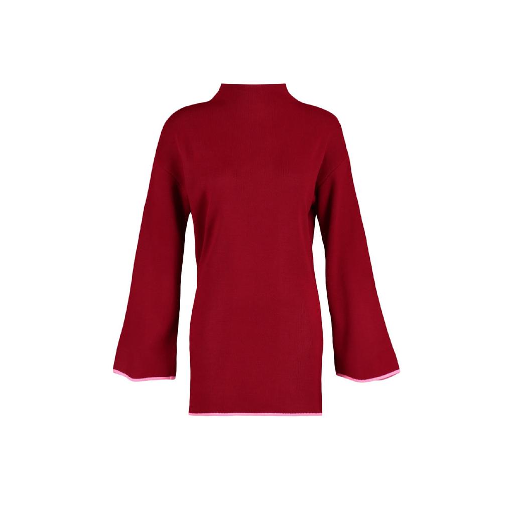 Pulover de tricot cu mânecă spaniolă cu guler verde Tctaw23ak00002