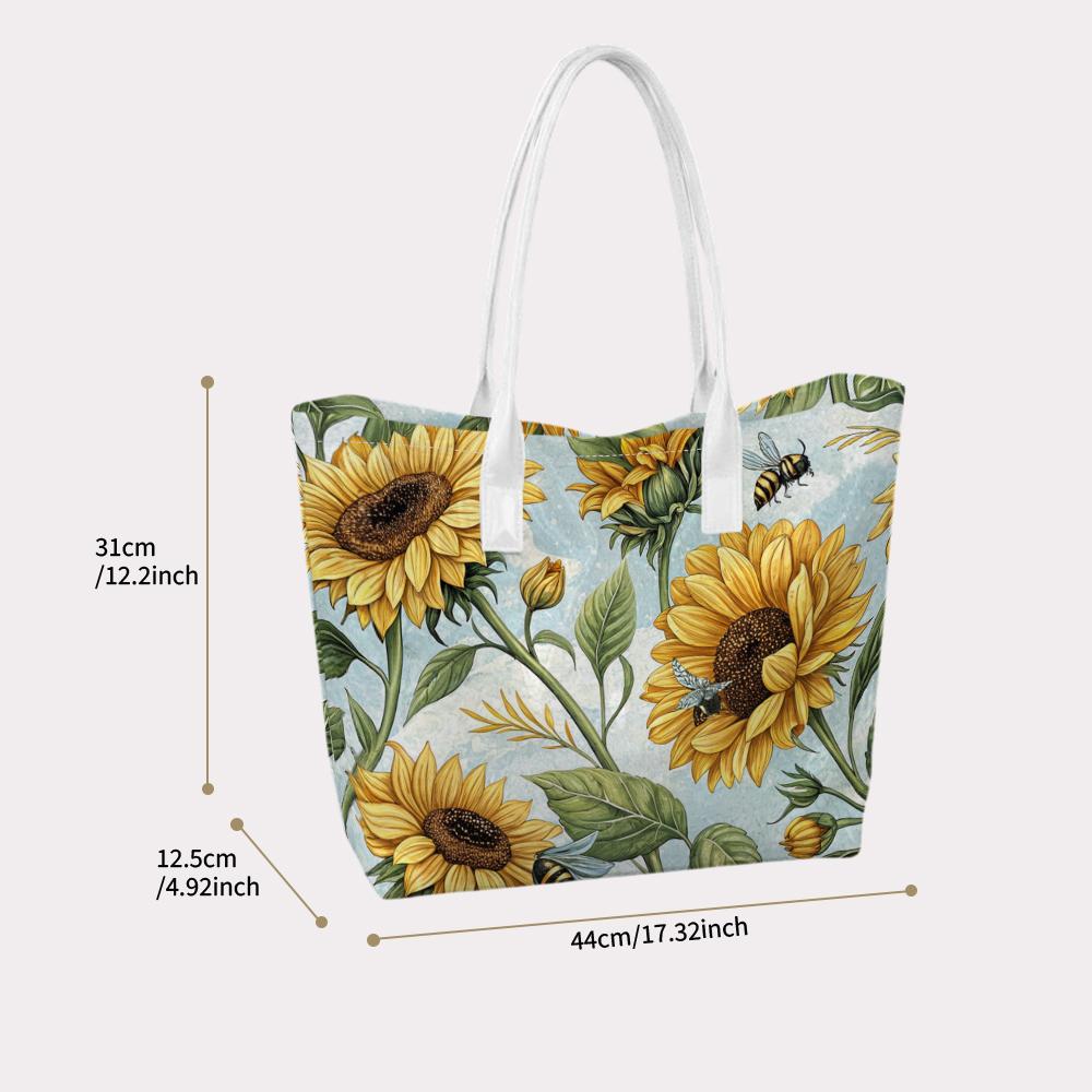 Sunflower Bee Print Tote Bag Fashion Casual Large Capacity Ladies Daily Outdoor Carry Handbag