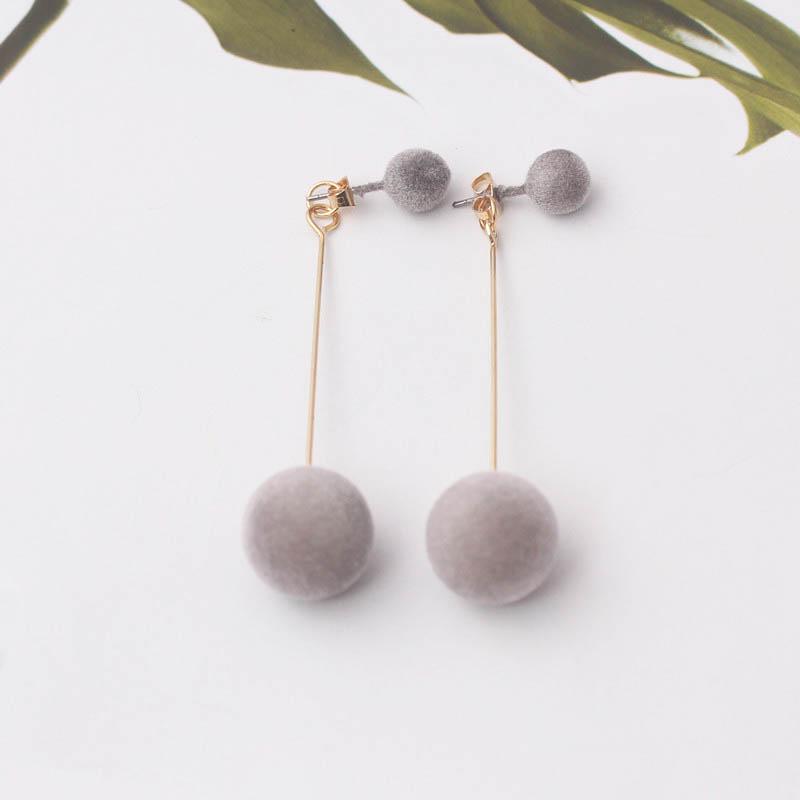 Artificial Hair Ball Drop Earrings for Women Winter Round Long Tassel Earrings Statement Red Black Ear Jewelry