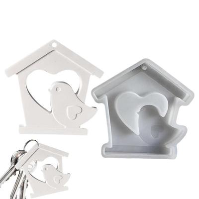 Easter Wall Decoration House with Bird Silicone Mold Spring Holiday Ornament Heart Pattern Bird House Pendant Casting Mold