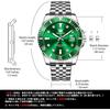 OLEVS Men's Quartz Analog Watch Waterproof Silver Stainless Steel Band Green Large Dial Business Fashion Watch