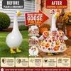 Autumn Porch Goose Clothing 23 "Lawn Statue Autumn Goose Clothing Set   Scarecrow Theme  including straw hat   plaid shirt   denim apron  suitable f