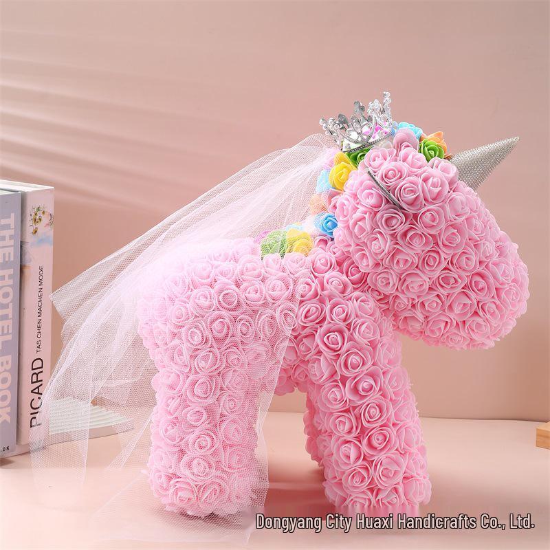 Unicorn Rose Crown: Preserved PE Foam Flower with Veil - Valentine's Day & Qixi Festival Gift