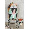 Pure Copper Colorful Triangle Printed Design Water Pot Heavy Gauge with Brass Tap & Copper Glass & Stand, Storage & Serving Water, Volume- 5 Liters