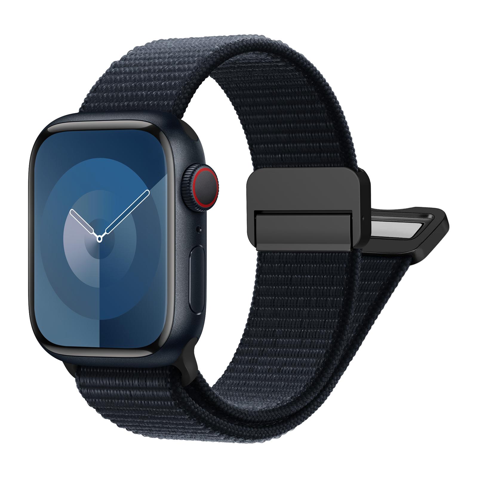 

Nylon Loop Straps for Apple watch 10 band 40mm 45mm 44mm 49mm 41mm 42mm Magnetic bracelet iWatch series 9 8 4 7 6 5 3 ultra 2 se S10-42mm 38 40 41mm полночь