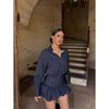 YYFS Women's Fashion Casual Stripe Print  Autumn Winter Long Sleeve POLO Neck Skirt Suits