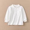 Kids' Solid Color Polo Shirt with Turn-Down Collar - White Fleece School Uniform, Pure Cotton, Thick Top