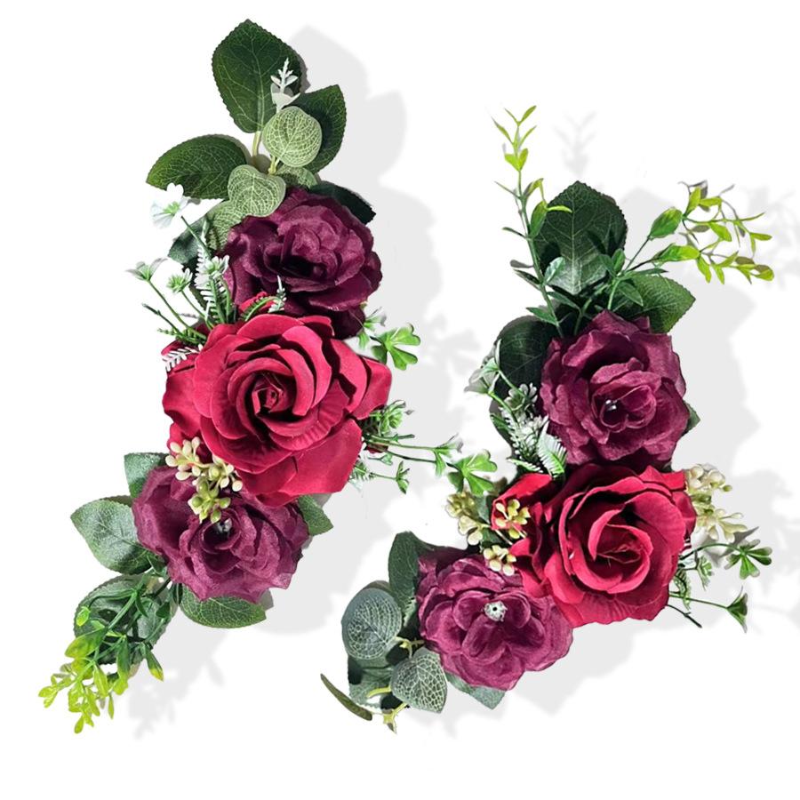 2 Adet Dış Mekan Yapay Gül Çok Renkli Sandalye Arkası Çiçek Kemer Köşe Çiçeği