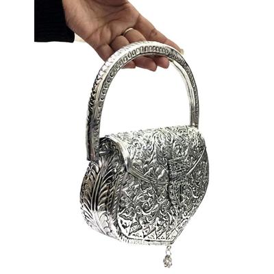 Bolsa de Mão Étnica de Metal Latão para Mulheres (Prata)