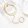 18K Gold Plated Stainless Steel Hand Chain Bracelet Finger Ring Double Layer Waterproof Jewelry for Women