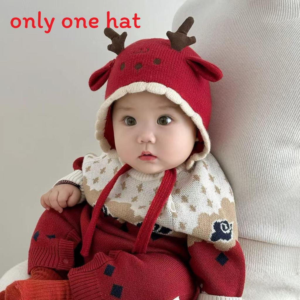 

Baby Knit Hat With Ears For Winter Warmth For 218 Months Children Deer Red