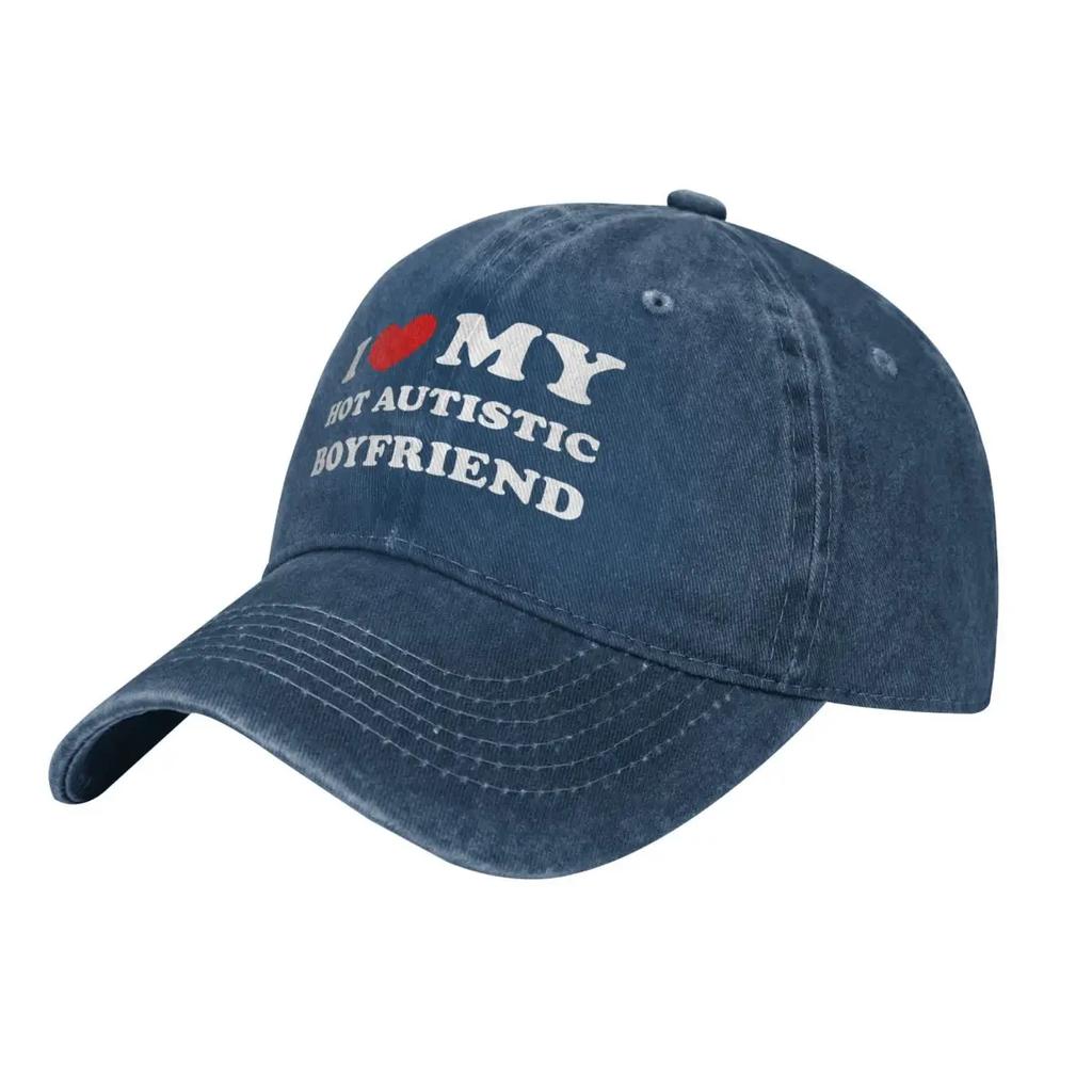 Love My Hot Autistic Boyfriend Autistic BF denim Hat Breathable Design Cap Female Baseball Cap For Men