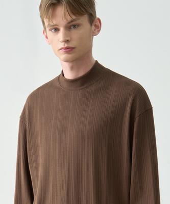 DRAW FIT Formalic Ribbed Mock Neck T-Shirt [Brown]