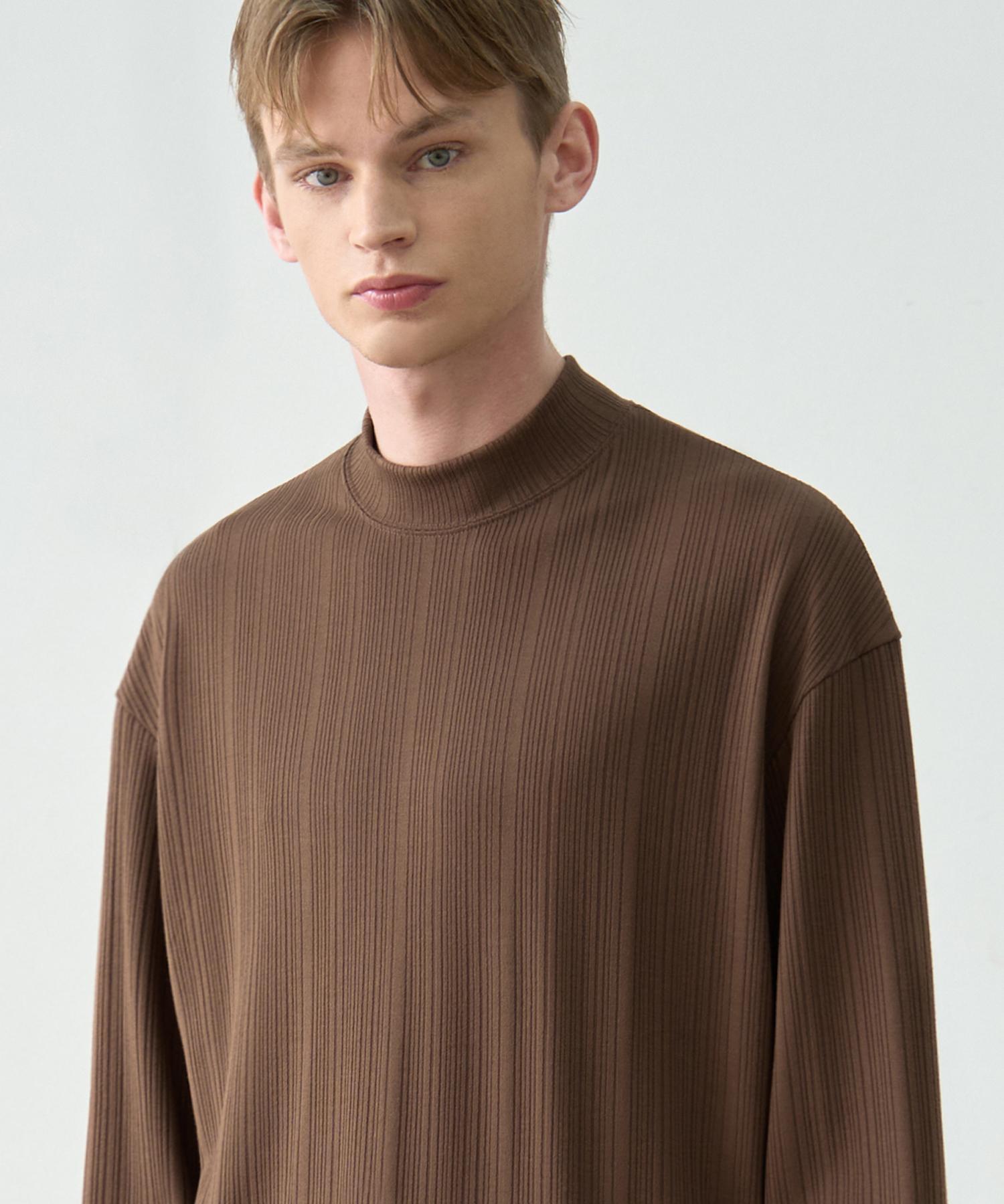 Drawfit Formalic Ribbed Mock Neck T-Shirt [Brown] Beige/L