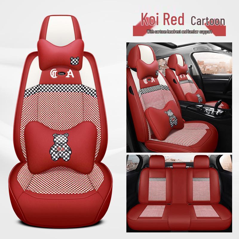 Bestune Cartoon Car Seat Cushion: Universal Leather-Linen Wrap for All Seasons