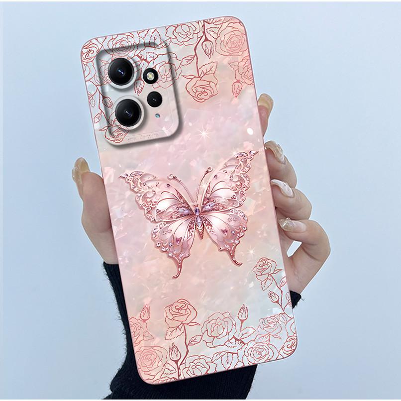 For Xiaomi Redmi Note 12 4G Phone Case Simplicity Butterflies Floral Soft Liquid Silicone Back Shell For Redmi Note12 4G Covers