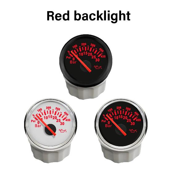 ELING Newest 52mm Oil Pressure Gauge 0-30Bar 0-435Psi Signal with Red Backlight for Motorcycle Boat Truck Universal 12V 24V