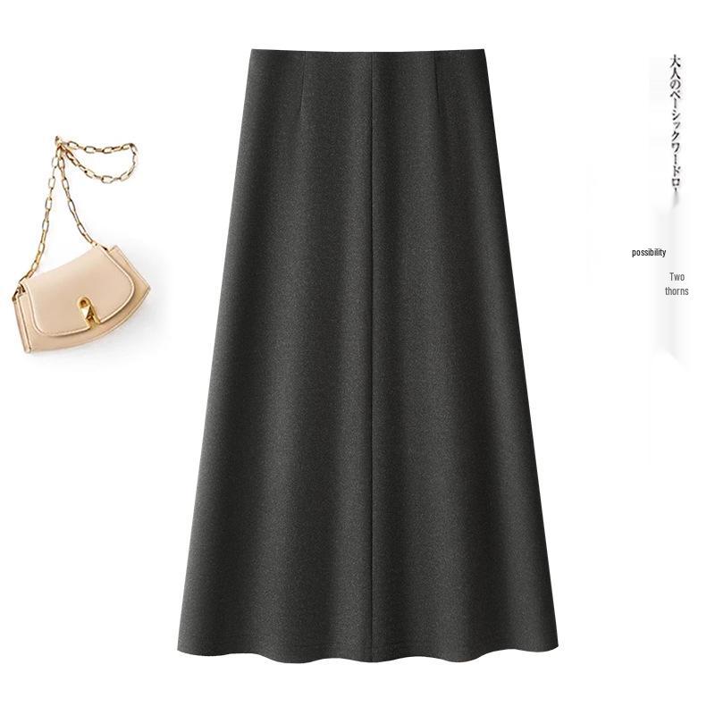 

Woolen A-Line Pleated Skirt for Women - Elastic Waist, Hip-Covering, Plus Velvet - 2025 Autumn/Winter 3XL (135-145 kg recommended) сірий колір