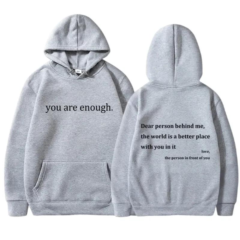 New YOU ARE ENOUGH Print Hoody Autumn Casual Tops Women's Kangaroo Pocket HoodieStreetwear Sweatshirts Winter Clothes Women
