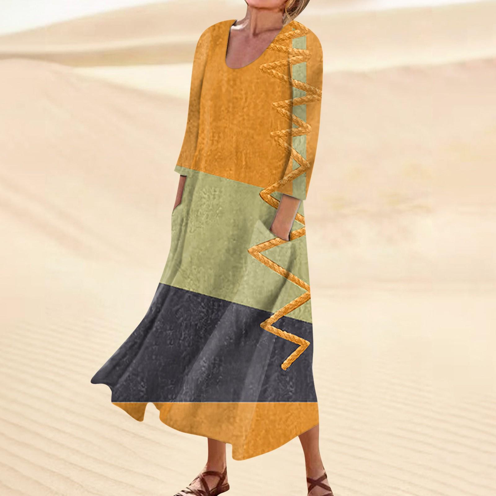 

Летнее платье для женщин, повседневное удобное модное платье с карманом и рукавами 3/4 с принтом XL