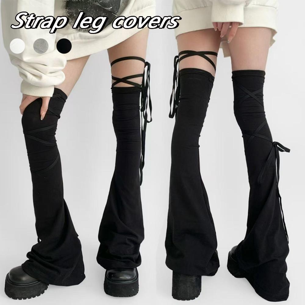 Y2K Harajuku Leg Stockings Black White Grey Gothic Lolita Over Knee High Sock Lolita Over Knee Leg Cuffs Punk Lolita Flared Sock
