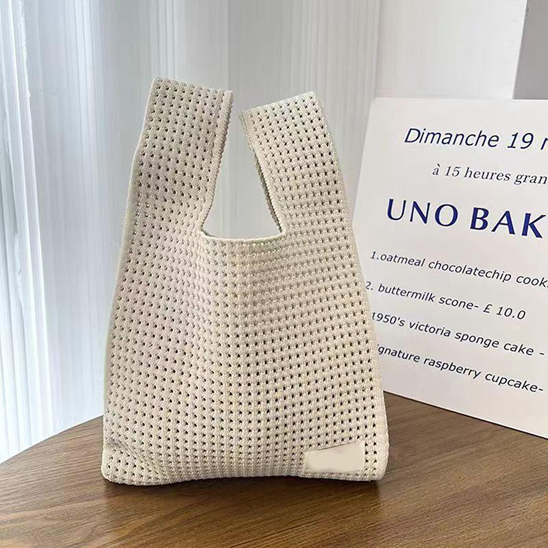 

Корейский Шик Простая Ретро Ажурная Вязаная Сумка-Тоут Сумка Через Плечо Женская Жилетка Сумка Открытый Верх Пряжа Сумка Сумка для Покупок Отправка