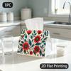 1pc Tissue Box, Folk Art Red Flowers Teal Leaves Cheerful Pattern, 2D Flat Printing, Serves Multiple Purposes, Folds Flat, Napkin Box, for Parties, 2D