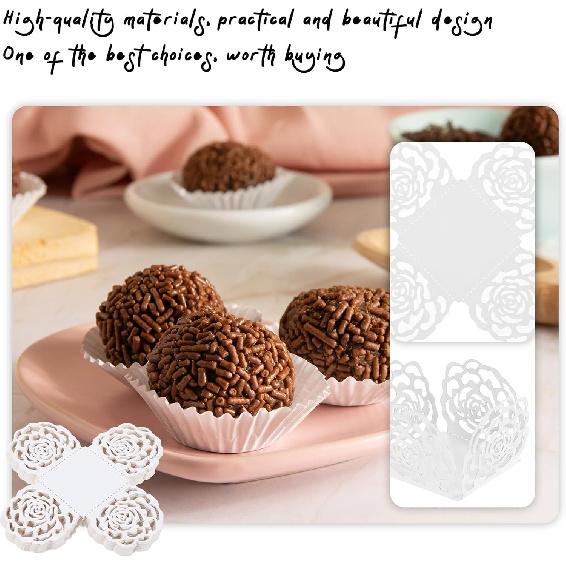 50 PCS Chocolate Candy Cups, Paper Truffle Cups Flower Truffle Wrappers Liners Cup Hollow-out Chocolate Wrappers Paper Baking Cup Mini Muffin Liners