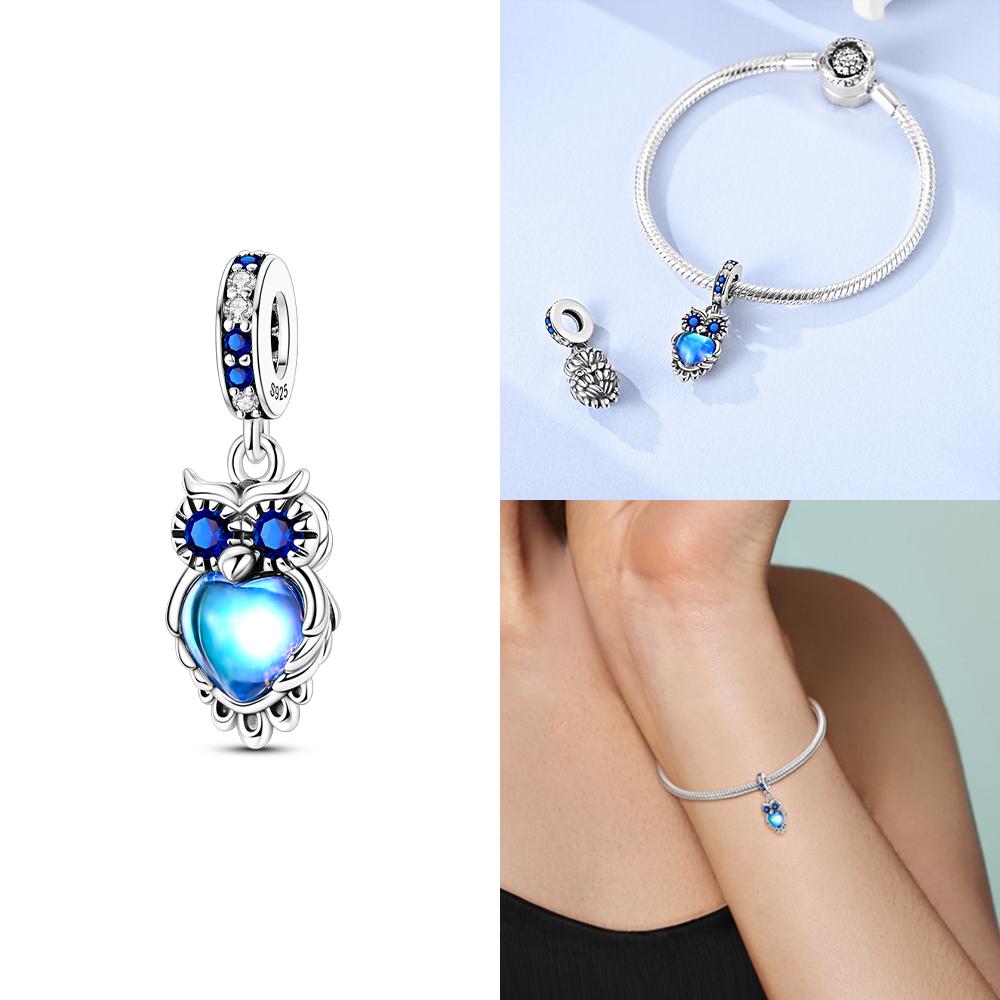 Original Copper Certified Pink Shell Pearl Blue Zircon Petals Beads Fit Women Woman Gift Phone Charms Diy Accessory