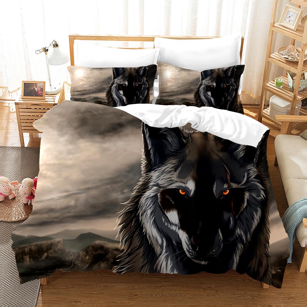 3D apdrukas segas pārvalku komplekts, Vilks, Dzīvnieku mājas mierinātājs, Gultas veļas komplekti, Mikrošķiedras audums, Divguļamās gultas guļamistabas komplekts, Augsta kvalitāte