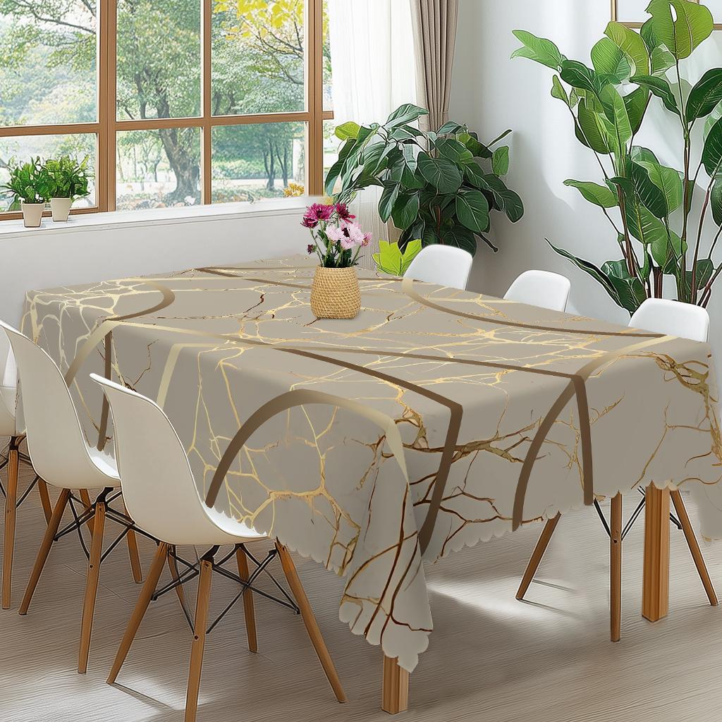 1 kus elegantního gradientního pozlaceného mramorového tištěného ubrusu, proces embosování okrajů, kulatý a obdélníkový, ideální pro venkovní oslavy, domácí kuchyni,