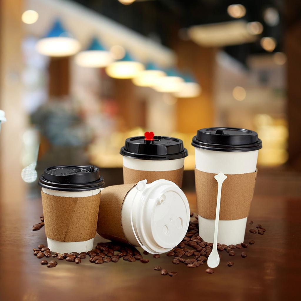 10oz Paper Cup, Disposable Cup, Water Cup, With Lid And Cover, Suitable For Picnicking, Barbecue, Travel And Activities