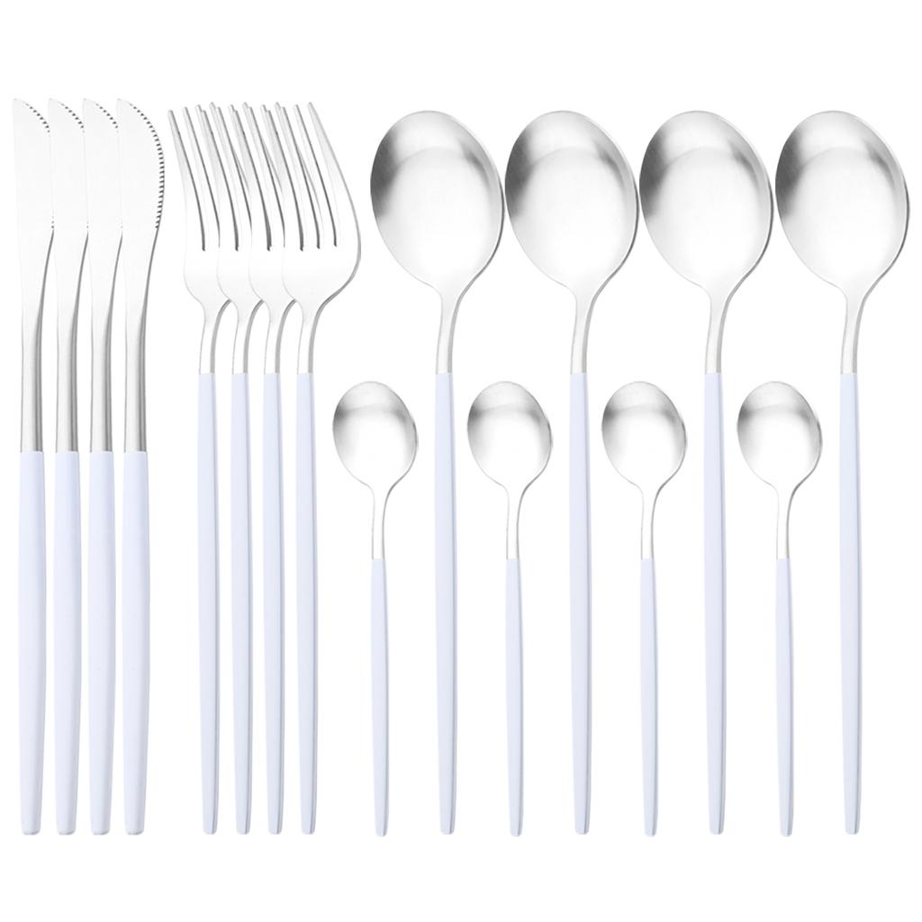 16Pcs Black Gold Dinnerware Cutlery Set Western Matte Stainless Steel Tableware Dinner Knife Fork Tea Spoon Flatware Kitchen Silverware