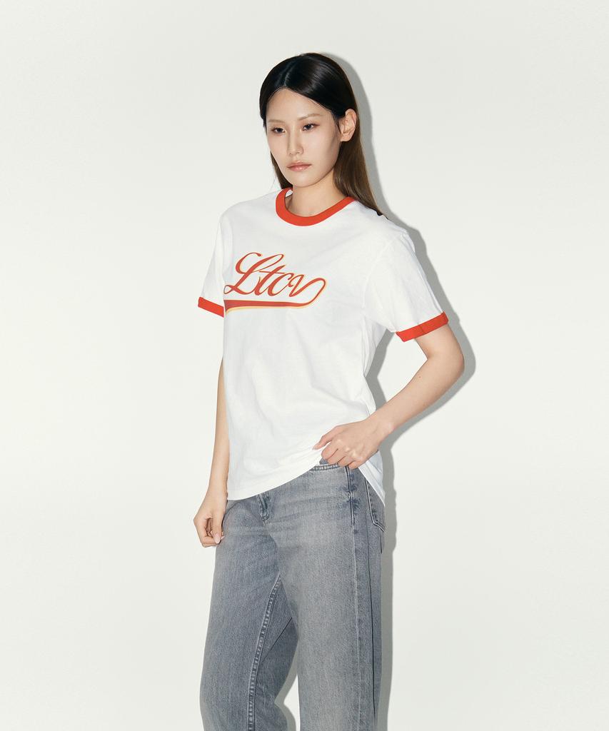 Laipeutaimkollegtibeu Ringer Logo Short Sleeve T-Shirt White Red