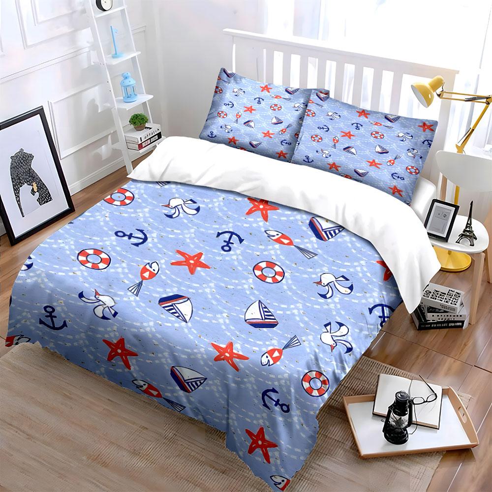 Anchors, starfish, lifebuoys. Bedding sets Duvet cover sets Duvet covers Pillowcases(1 * Duvet Cover 2 * Pillowcases without duvet insert)