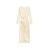 2026 Autumn/Winter Elegant V-Neck Long Sleeve Pleated Waist Split Skirt Dress for Women