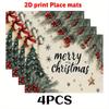 2pcs/4pcs/6pcs Set Christmas Tree Holly Pinecone Pattern Placemats. Seasonal Daily Holiday Decor for Home Kitchen Dining Party Indoor Outdoor.