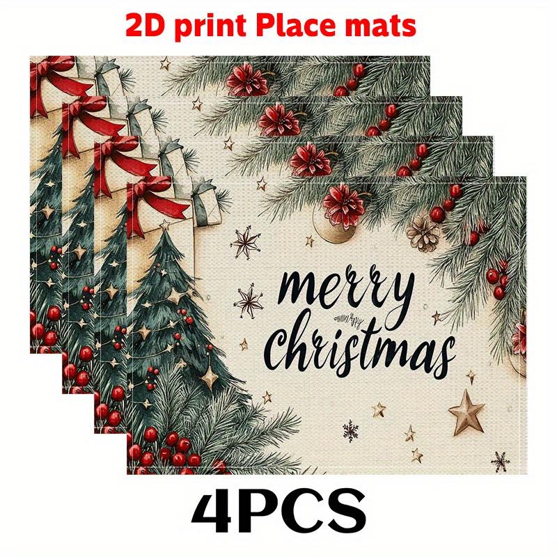 2pcs/4pcs/6pcs Set Christmas Tree Holly Pinecone Pattern Placemats. Seasonal Daily Holiday Decor for Home Kitchen Dining Party Indoor Outdoor.