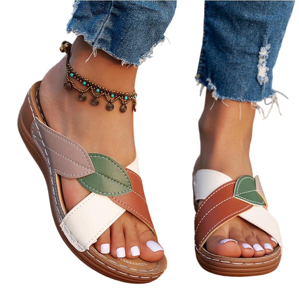 Women's Summer Platform Wedge Sandals Slip On Open Toe Casual Beach Slide Sandals Lightweight Comfortable Slip Resistant Sole