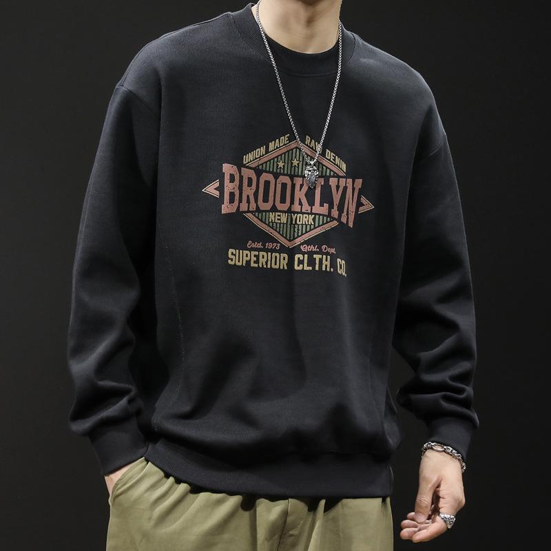 Fleece Crew Neck Sweater Men'S Autumn And Winter Men'S Clothing Trendy Men'S Large Size Men'S Top Long Sleeves Autumn