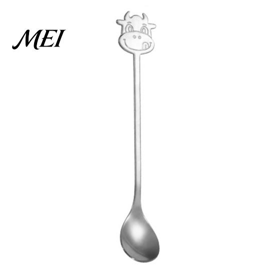 Niedlicher Tiergriff Löffel Edelstahl Kaffeelöffel, Lang mit Stierkopf Dekor, Gold Multifunktional zum Rühren für Milchtee Joghurt Marmelade Säure